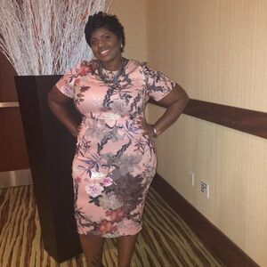 ASOS scuba dress great for weddings.